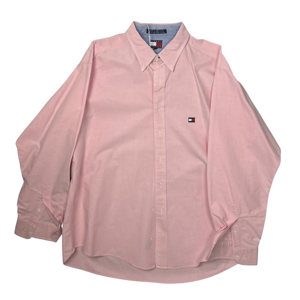 Tommy Hilfiger Mens XL Pink Oxford Button Down Shirt Long Sleeve Cotton Logo